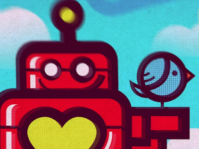 It's alive! bird cute happy heart robot vector