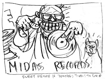 Midas Records comic doodle gold midas record label sketch thumbnail