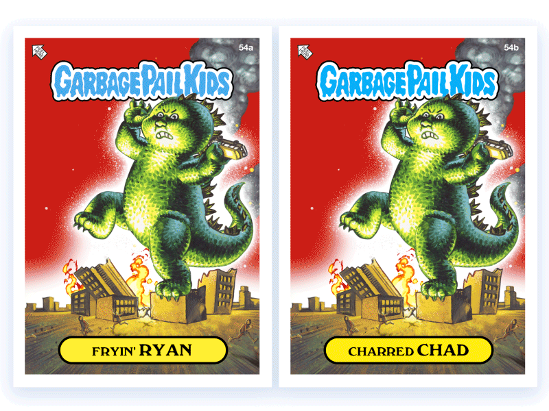 Garbage Pail Kids: Fryin' Ryan & Charred Chad 80s garbage pail kids gif godzilla gpk illustration kaiju