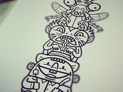 Totem bugs camping monsters totem pole vector