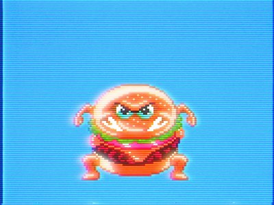 Sumo Burger Stomp 16bit 8bit burger cheeseburger hamburger hangry hungry illustration nes pixel art pixels sumo videogames