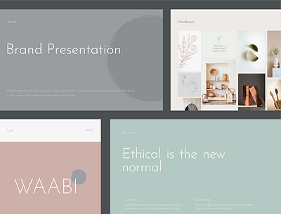 WAABI - A simple, rustic yet tasteful lifestyle brand identity brand design brand identity design earth tone ecological ethical graphic design green branding line art logo design pastel presentation layout sustainable development