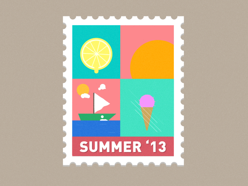 Animated Summer Stamp animated gif animation boat ice cream lemonade summer sun