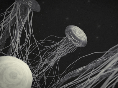 Takin' on the jellies 3d black and white c4d jellies jellyfish render