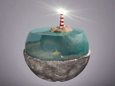 Still searching... 3d animated animation gif light lighthouse loop ocean rocks submarine water waves