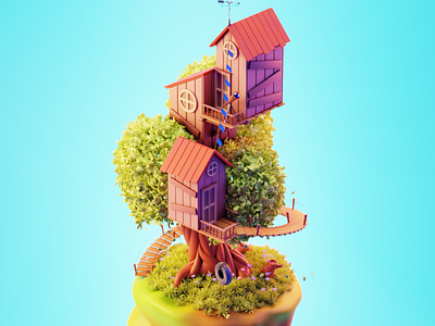 Tree House 3d blender design illustration model