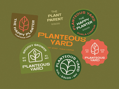 Planteous Badges badges branding design emblem flat graphic design identity illustration logo plant sticker typography vector yard