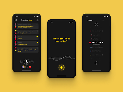 Translator App animation app black conversion dark design language mobile record sketch translator ui ux vector voice