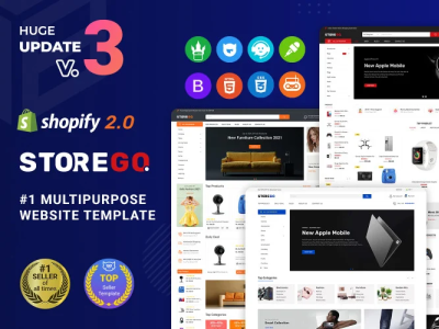 StoreGo - Multipurpose Premium Electronic Shopify 2.0 Theme 3d animation branding design graphic design illustration logo motion graphics ui vector