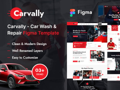 Carvally - Car Wash and Repair Service Figma Template 3d animation branding design graphic design illustration logo motion graphics ui vector