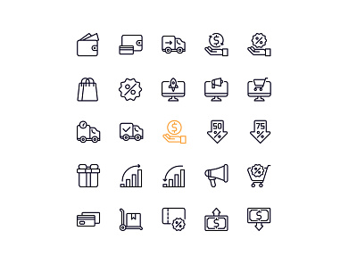 Ecommerce Icon Set chart delivery discount ecommerce ecommerce app ecommerce shop megaphone money off wallet