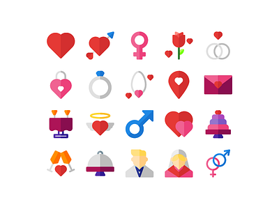 couple icon set with flat stle bride couple dinner drink flat heart heart beat icon location love sex wedding