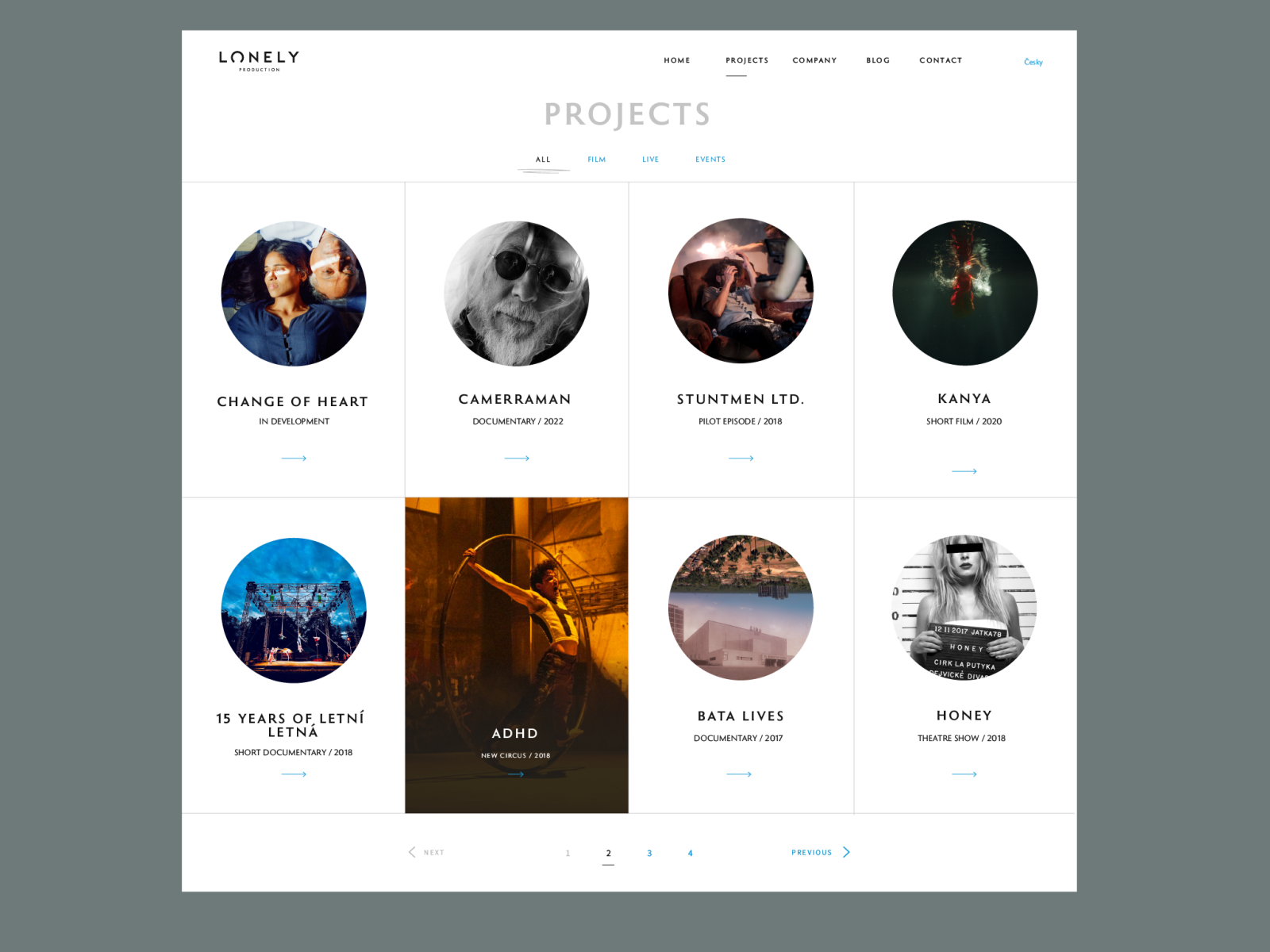 Movie production company website projects section by Michal Ocilka on