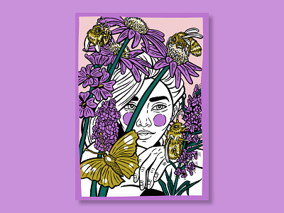BEE FLOWER FOREST drawing graphic design illustration ink print riso