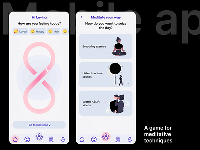 Mobile application: A game towards mental wellness branding gamification illustration mental health mobile application product design ui design ux design wellness