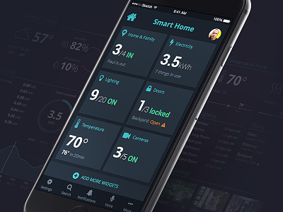Smart Home App dashboard home automation ios mobile smart home stats ui