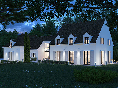 architectural 3D of a typical French house 3d architectural architecture house nightfall