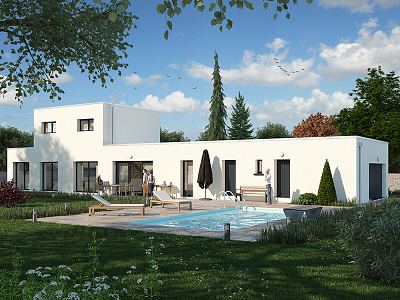 3D visual of modern house with swimming pool 3d architectural architecture house maison modern swimming pool