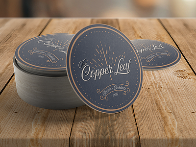 Coasters for "The Copper Leaf" bar coasters dining drink food mockup restaurant stickermule