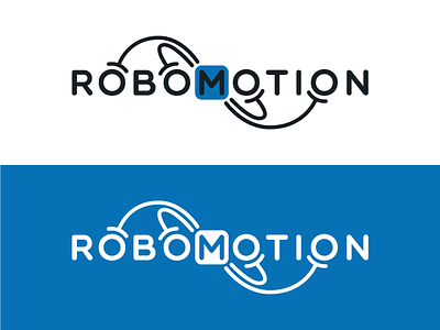Robomotion 3dprinting arms blue circle creative design engineering line logo mono-line motion robot robotics round rounded start-up symmetrical tech technology tentacles