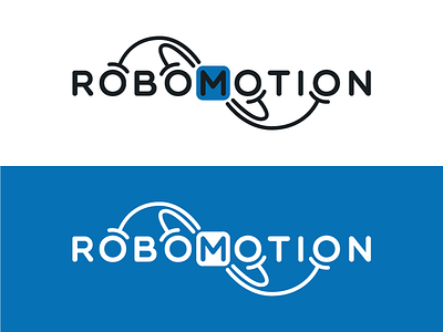 Robomotion 3dprinting arms blue circle creative design engineering line logo mono line motion robot robotics round rounded start up symmetrical tech technology tentacles