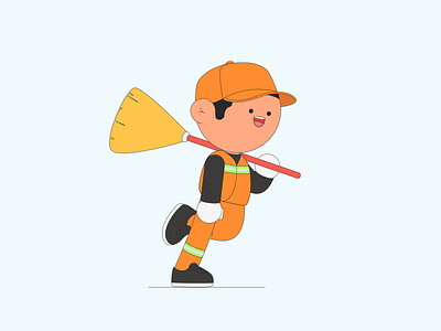 Sanitation worker环卫工 ae animation character clean illustration run sanitation worker