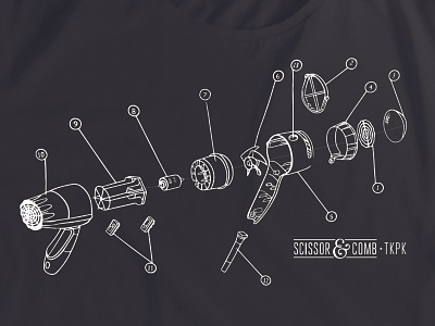 Scissor & Comb / TKPK blowdryer blueprint branding logo salon shirt
