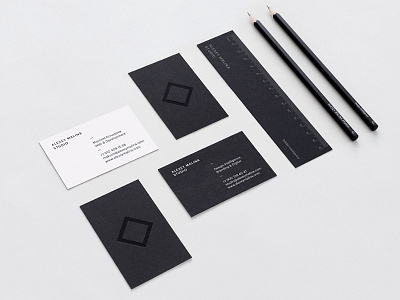AMS identity alexey malina black business cards design intelligence identity pencils ruller stationery