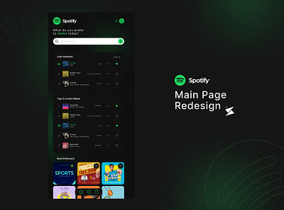 Spotify main page redesign 🎧💚 branding graphic design music redesign spotify ui