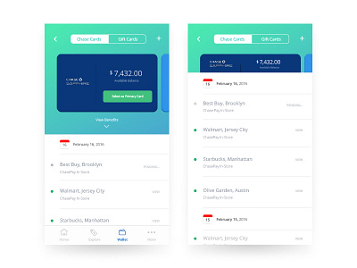 Chase Pay Wallet cards chase mobile pay payment transactions ui wallet
