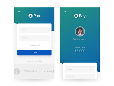Account Preview/Peek Interaction | Pre-login cards chase interaction mobile pay payment transactions ui wallet