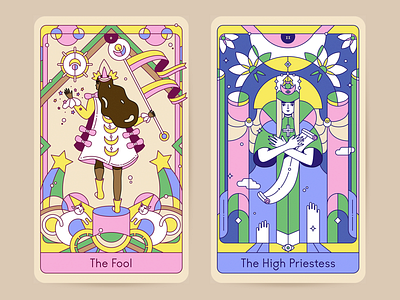 The Fool & The High Priestess art character design drawing illustration line art tarot tarot card