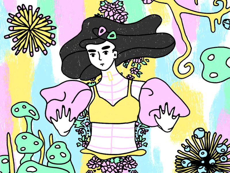 Strange Fruit 🍎🍐🍊 character colors design gif girl illustration loop plants scene