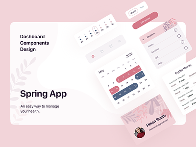 Spring App | Dashboard Interface Elements app calendar cycle dashboard elements female female health females girl health health care healthcare illustration period period tracker pink ui uidesign woman woman health