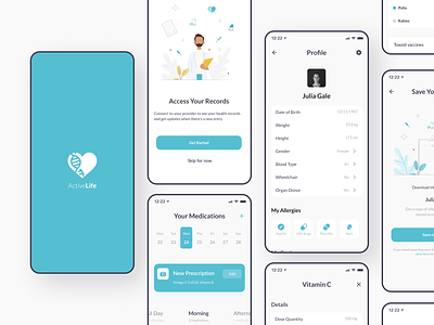 More screens | ActiveLife App app app design appointment calendar doctor fitness health healthcare interface medical minimal mobile pills prescription redords tracker ui