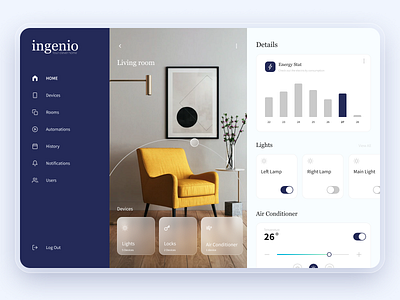 Ingenio. Smart Home | Dashboard app clean dashboard design energy house interface lights minimal smart home smart house smarthome stat ui ux web website