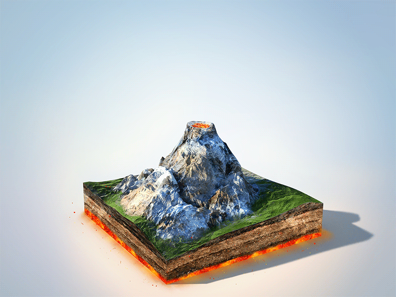 Volcanic eruption 3d animation diarama eruption fluid mountain terrain vulcan