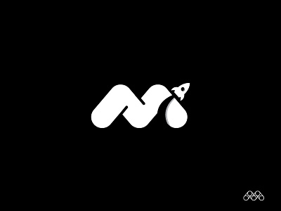 Media Space logo m media monogram negative rocket space