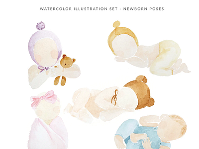 Watercolor Illustrations Pack - Newborn Pose