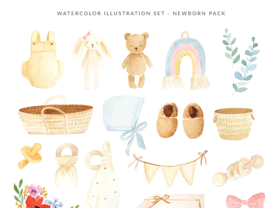 Watercolor Illustrations Pack - The Newborn