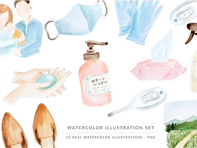 Watercolor Illustrations Pack - Covid-19