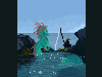 Fisherman illustration pixel art