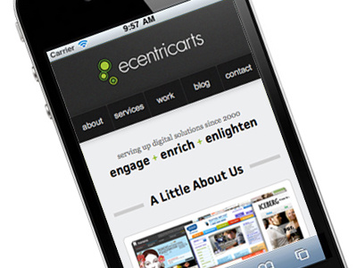 ecentricarts responsive new website (mobile)