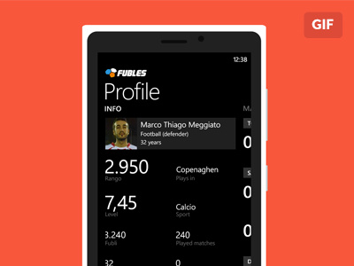 Fubles App - animated gif activity football matches profile soccer social network sport ui windows phone