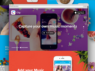 Clip landing page app colors ios mobileapp music selfie video wbdesign