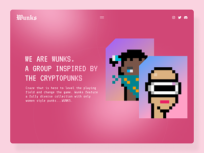 Wunks NFT Website Design bright design cryptopunks design nft nft project pink design ui ux web3 webdesign website website design