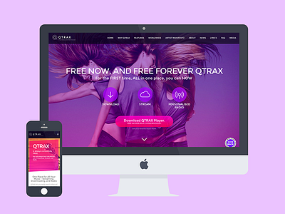 QTRAX Music Player design designer mobile first responsive design ui user experience user interface ux visual design website design website redesign