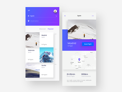 Mobile Design for Travel Booking Application app bold clean design designer gradient inspiration mobile mobileapp travel typography