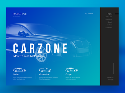Carzone Website Design animation black blue branding car car booking car sale cars for sale design gradient illustration inspiration logo responsive ui ux vehicles webdesign website
