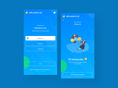 Influence Onboarding app influence influencer influencers mobile mobile app mobile design mobile ui onboarding onboarding screens onboarding ui register sign in sign up signup signup page ui ux welcome